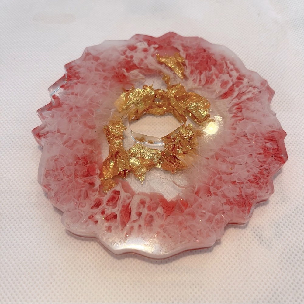 Pink/gold leaf coaster - Picture 2 of 2
